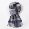 100% Wool Long Scarf Men Winter Warm Neck Scarves Classic Business Plaid Blue Scarf Shawls Luxury Striped  Foulard Hommes