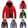 Men Color Block Zipper Hooded Cotton Padded Coat Slim Fit Thicken Outwear Jacket