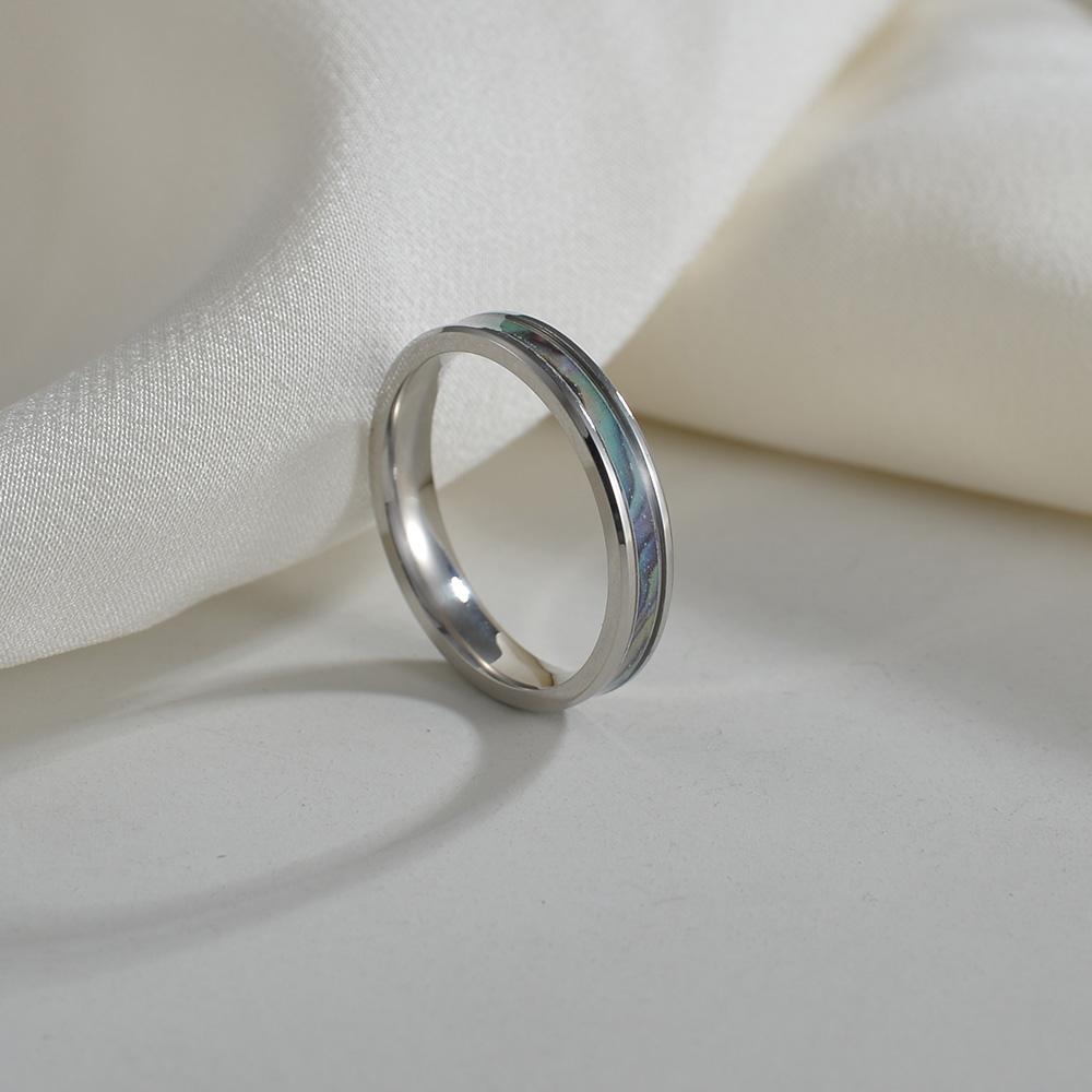 2022 New 4mm Women's Stainless Steel Wedding Ring Opal Meteorite Abalone Shell Ring for Women's
