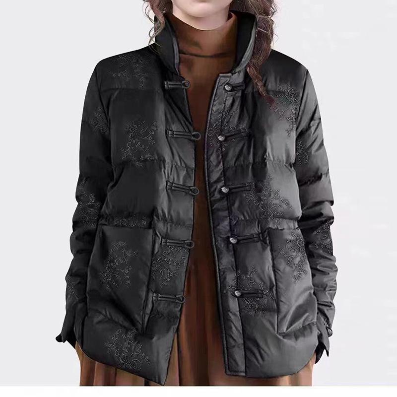 Chinese style embroidered retro down jacket women's short light stand-up collar Chinese buckle autumn and winter new