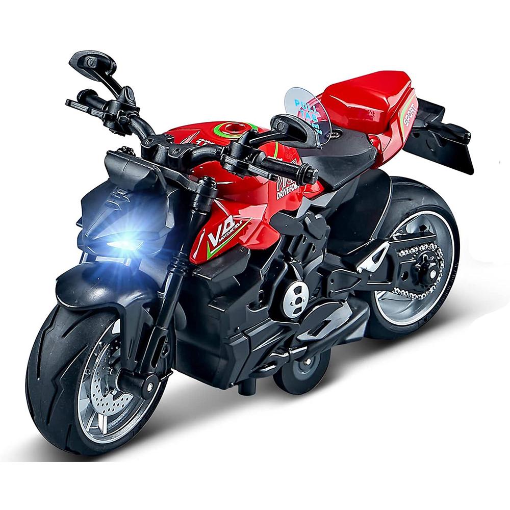 1/12 Pull Back V4 Motorradspielzeug, Geschenk mit Musikbeleuchtung, Street Fighter-Motorräder Spielzeug für Jungen Kinder im Alter von 3–12 Jahren