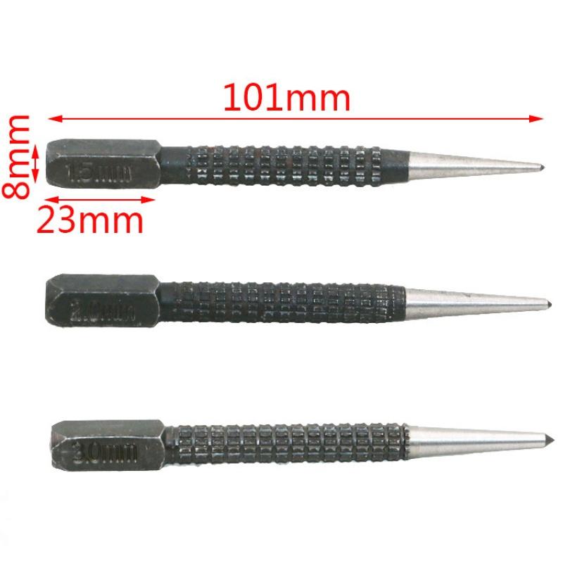 3Pcs Center Dash High Carbon Steel Non Slip Center Pin Punch Set for Alloy Steel Metal Wood Drilling Tool. Khaki