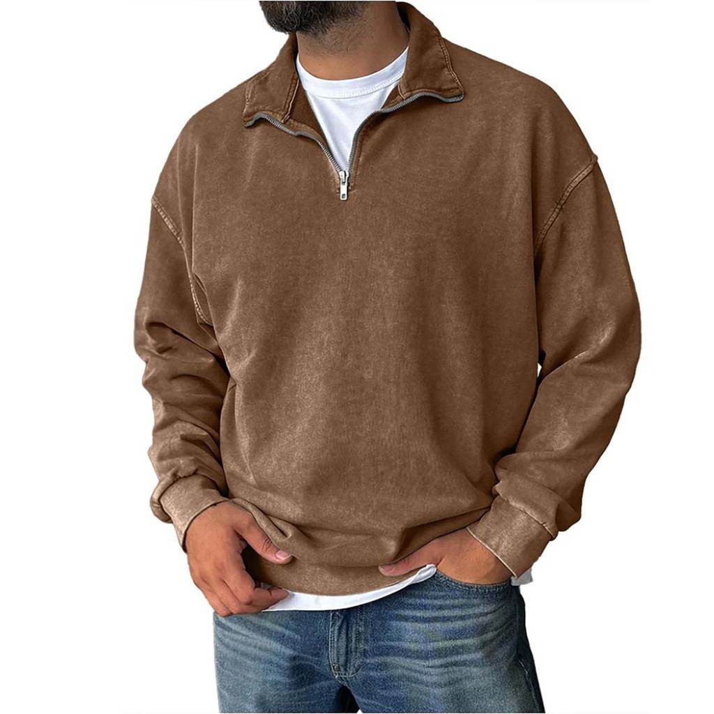 Men's Pullover Mock Neck Cotton Sweatshirt  Solid Long Sleeve Top For Fall Winter