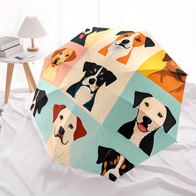 1pc Dogs Friends Automatic Open/Close Umbrella - Compact Travel Umbrella, 8-Rib Heavy-Duty Construction, Ideal Gift, Outdoor Accessory082