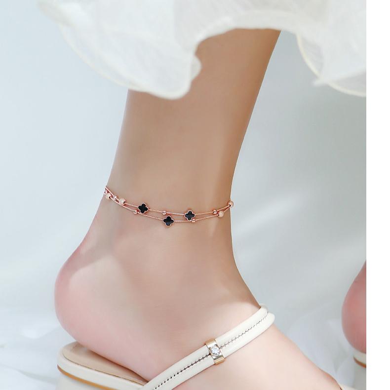 Four-Leaf Clover Anklet Female New Tide Sexy Senior Sense Of Foot Chain Tanabata Gift To Girlfriend