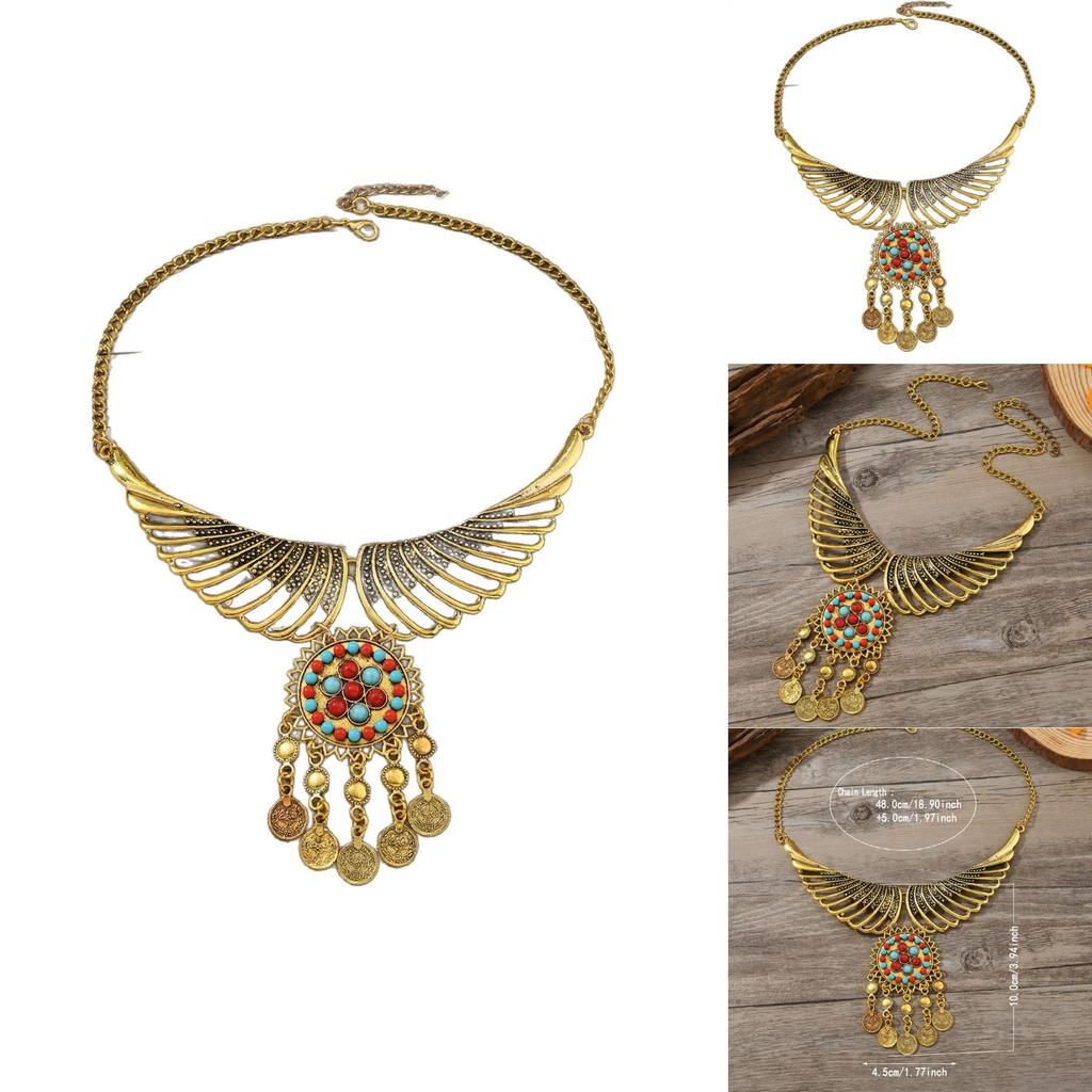 Bohemian Angel Wings Necklace With Geometric Pendant And Multilayer Chain For Women And Men