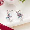 Merry Christmas Xmas Tree Red Ball Asymmetric Stud Earrings for Women New Year Snowflake Bell Deer Zircon Festival Earring