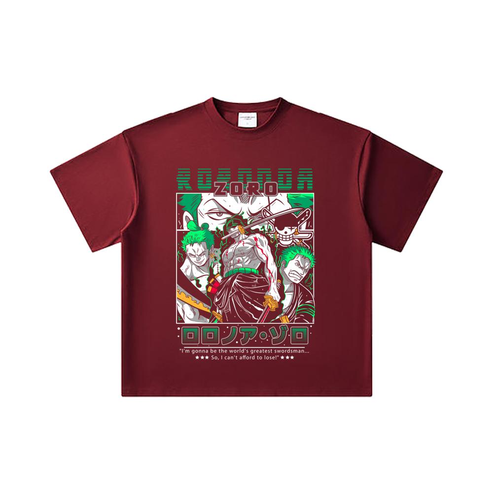 260 GSM Double Yarn 32 Count 100% Cotton One Piece V74 Zoro Print Unisex Heavy Cotton T Shirt
