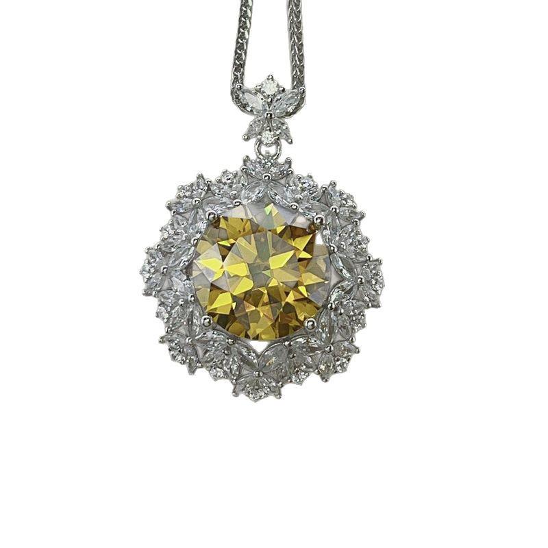 10 Carat Yellow Moissanite Pendant Necklace with Hearts & Arrows, Diamond Tester Pen & Certificate