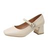 Square head shallow mouth Mary Jane single shoes women's 2025 spring new French temperament shallow mouth high heel fashion women's shoes