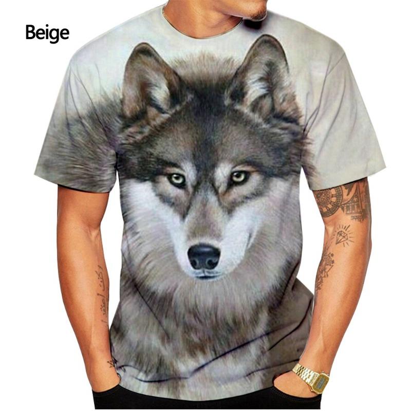 Neues, modisches, kurzärmliges, lässiges T-Shirt mit Wolfsmann-Motiv und 3D-Druck