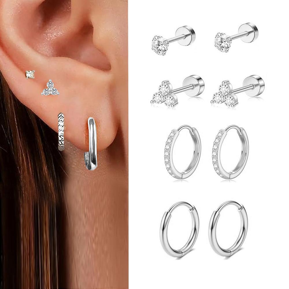 14K Gold Stainless Steel Earrings Flat Back Earrings Small Cartilage Hoop Earring for Women Hypoallergenic Multiple Piercing