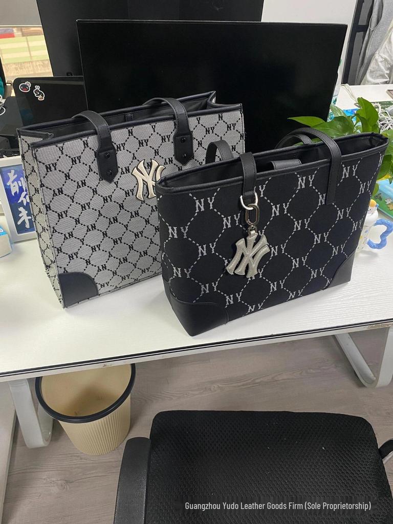 MLB Vintage Monogram Tote Bag - Large Capacity NY Jacquard Logo Handbag (Couple Style)