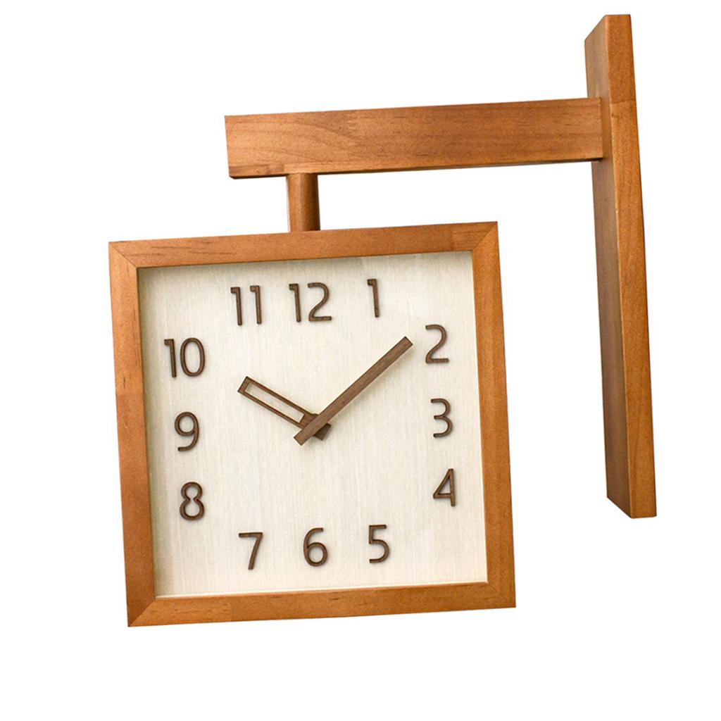 Wall Clock Simple Silent Square Double Sided Clock Wooden Decorative Corner Clock for Living Room