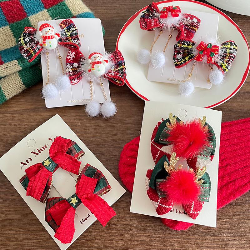 Children's Christmas Hair Bow Accessories for Baby Girls - Festive Headwear & Stage Performance Hair Clips