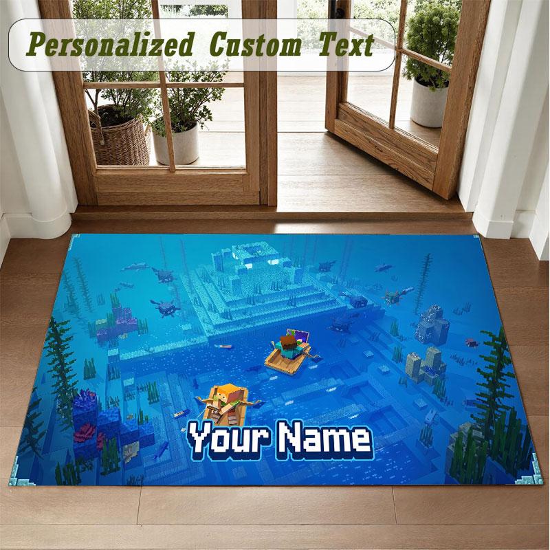 Crystal Velvet Square Rug Custom NameMinecraft Pattern Non Slip Home Floor Decor Rug