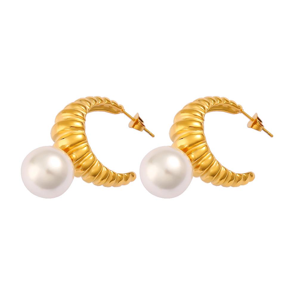 Elegant C-Shaped Pearl Dangle Earrings - Light Luxury Fashion for Women
