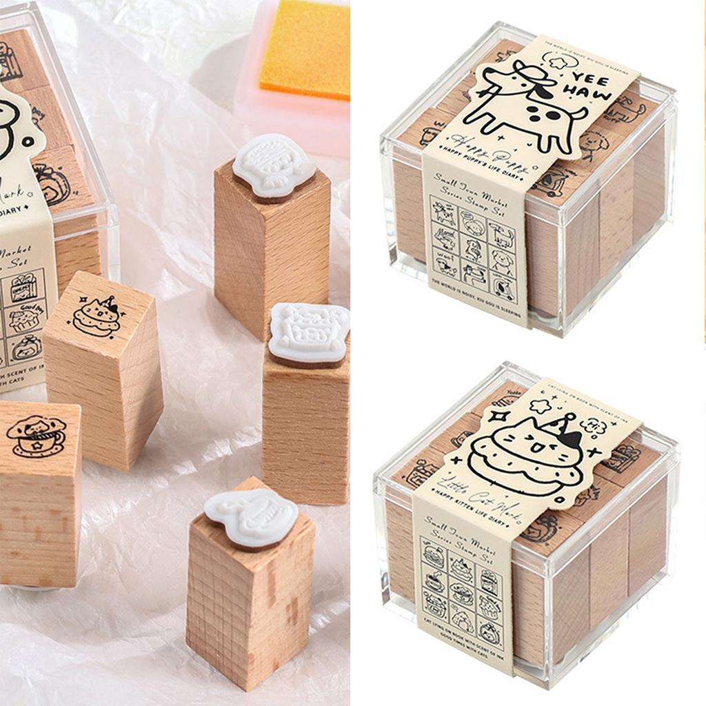 Lovely Cats Stamp Wood Rubber Stamp Cartoon Dogs Stamps Decorative Stamps for Scrapbooking Journals Card Making