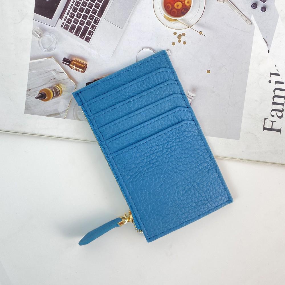 Women's Japanese Korean Style Multi-Card Cowhide ID Holder with Zipper Coin Purse