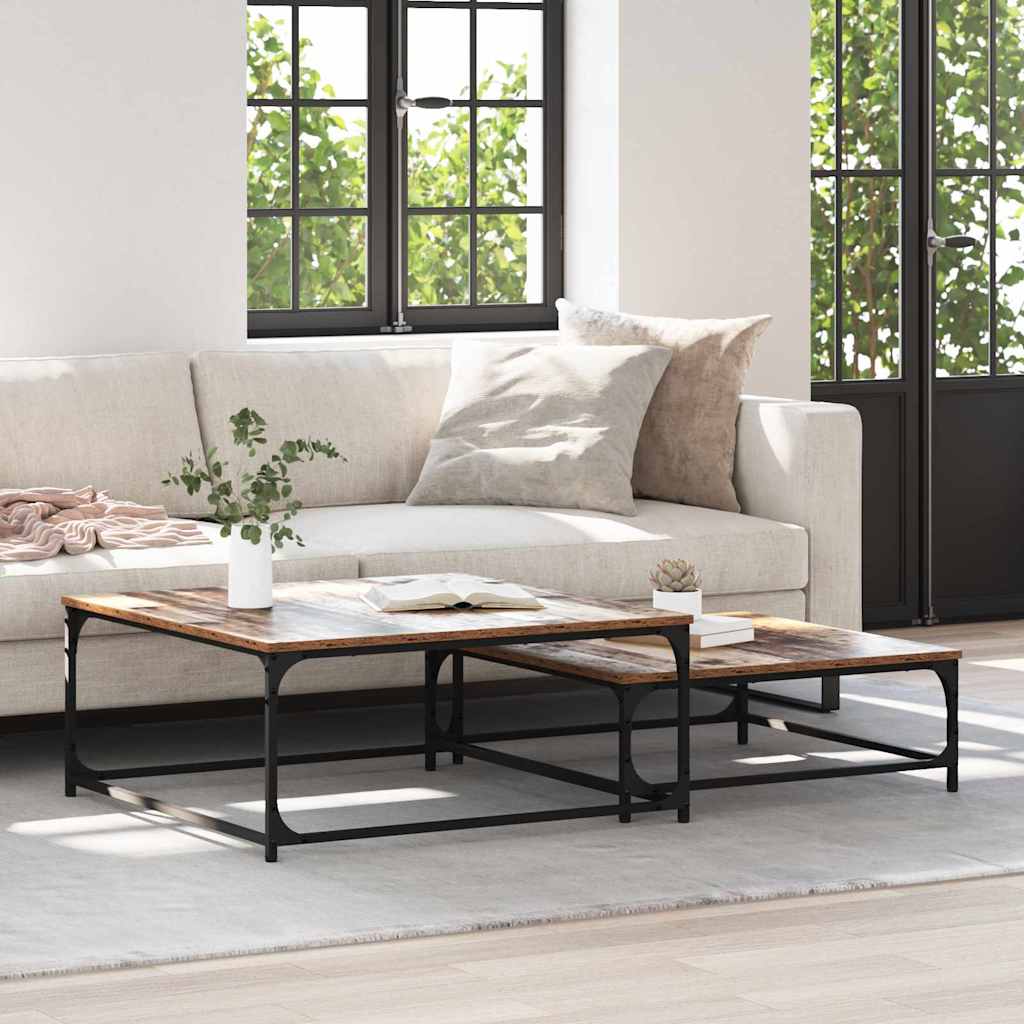 Coffee Table Set 2 pcs Reclaimed Wood Effect Wood Based Panel