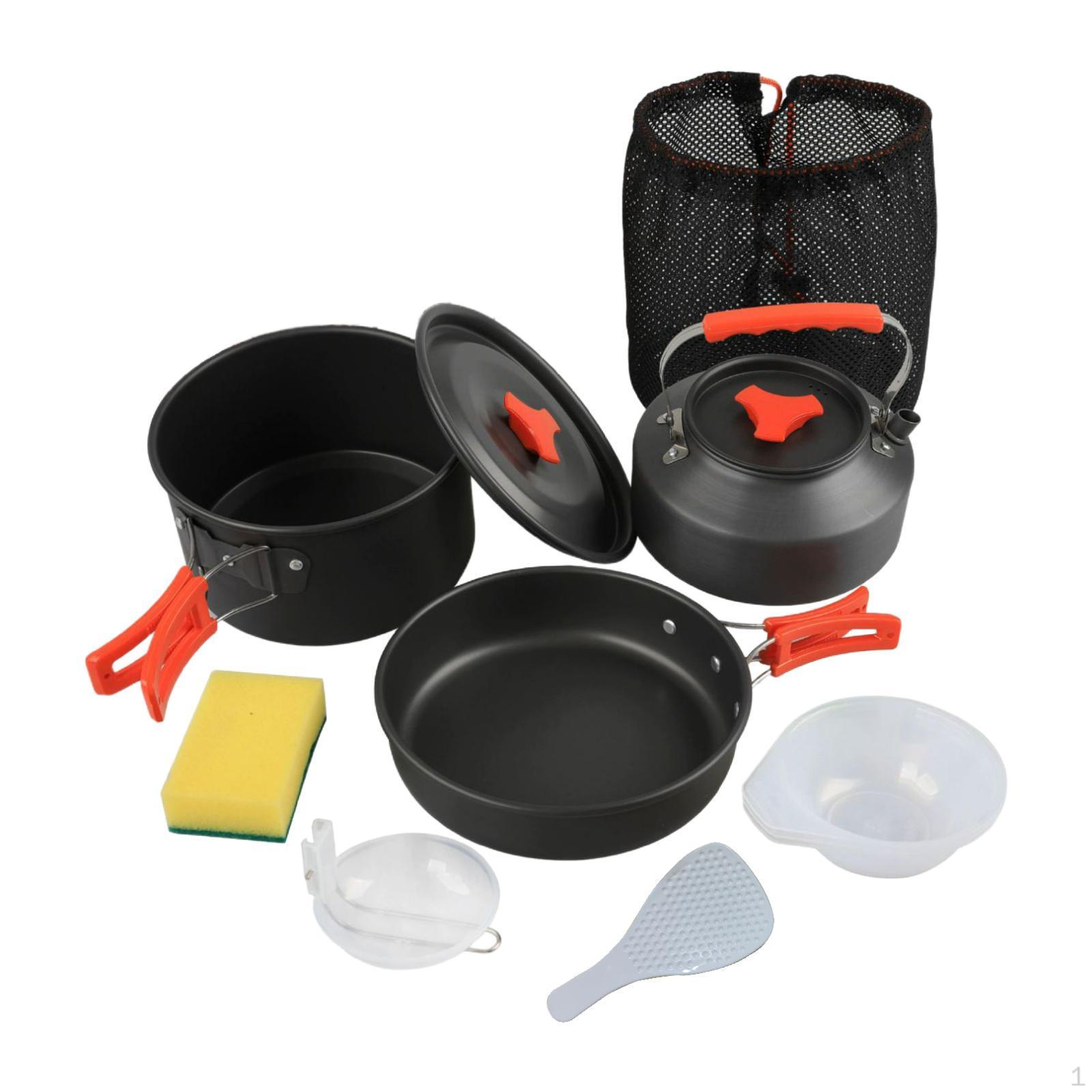 

Посуда для кемпинга, Набор для приготовления пищи, Складная ручка, Алюминиевый сплав, Сковорода, Чайник, Котелок Orange Handle