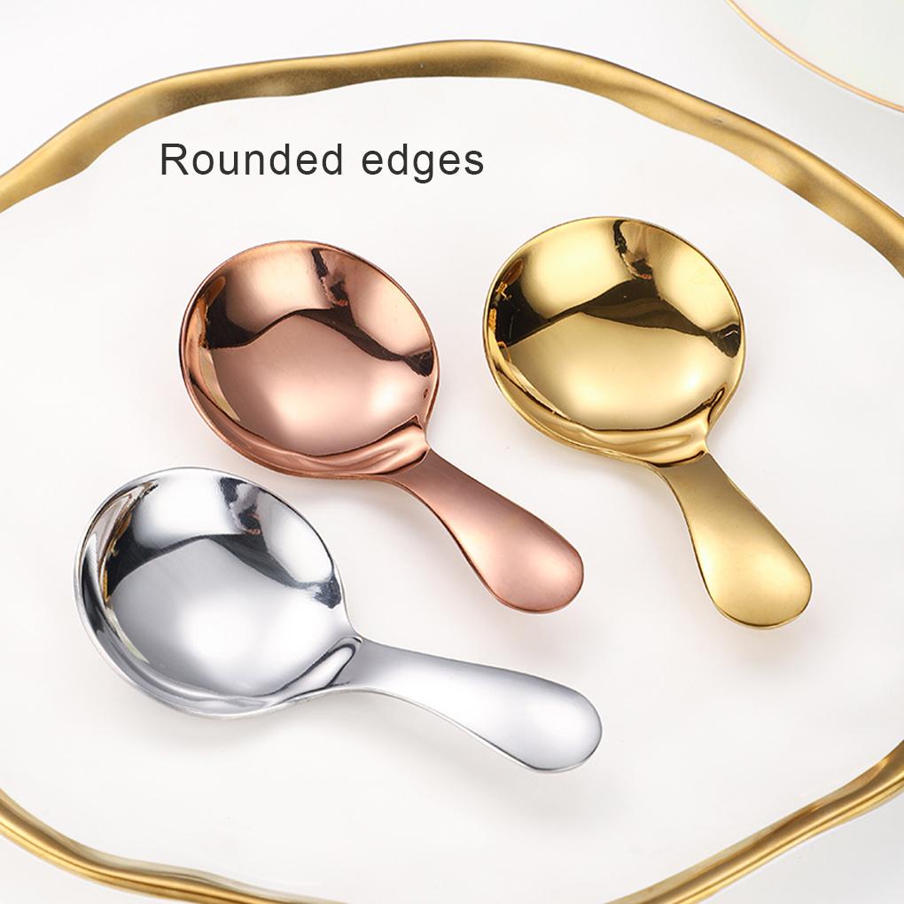 Stainless Steel Teaspoon Mini Smooth Short Handle Reusable Sugar Coffee Tea Cake Pudding Ice-cream Spoon Flatware