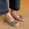 Sheepskin version~ New contrasting color flower one-word buckle head shoes women's inner height increase leather French sweet semi-slippers