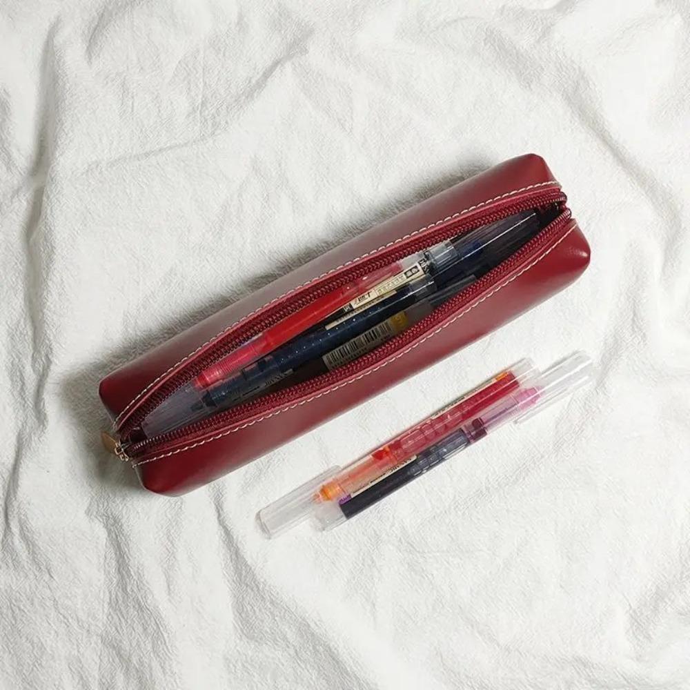 Portable Stationery Box Solid Color Pen Bag Trendy Pencil Case  School Office Use