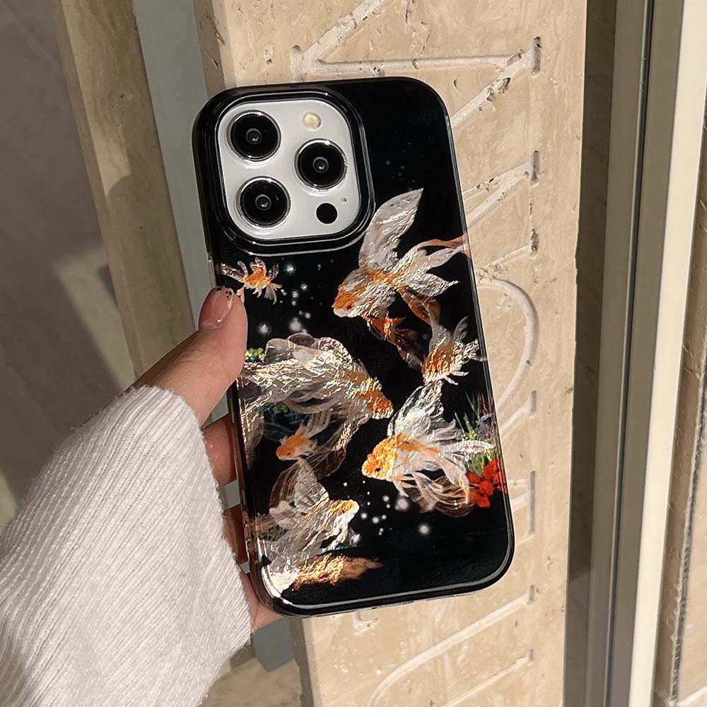 Lucky Koi Pattern Phone Case For iPhone 17 16 Pro Max 15 Pro 14 13 12 Pro Max 16 Pro Shockproof Soft Black Coque Cover