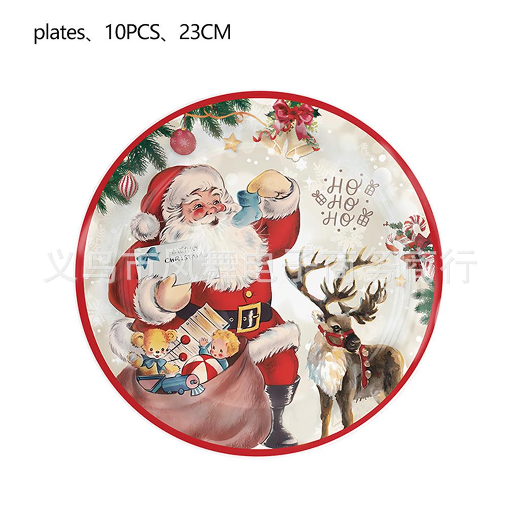 Vintage Christmas Theme Party Elk Santa Snowman Disposable Tableware Christmas Party Decorations