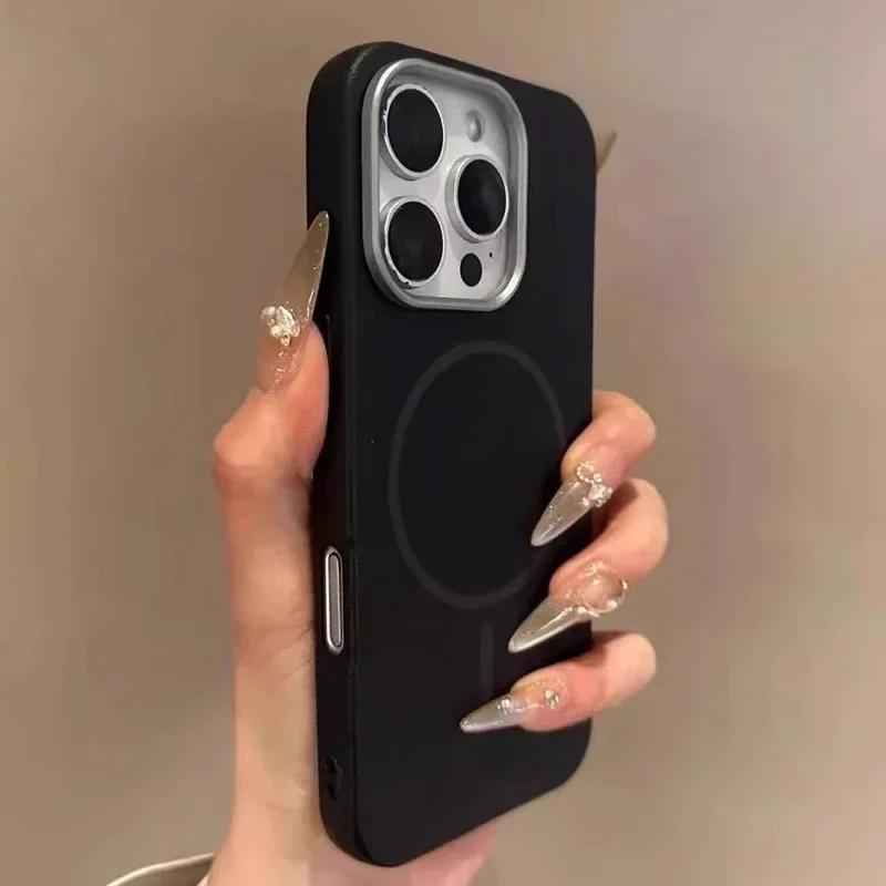 

Роскошные кожаные чехлы Magsafe с беспроводной зарядкой для iPhone 16 12 13 14 15 16 Pro Max Plus, магнитные чехлы-бамперы For iPhone 13 чёрный