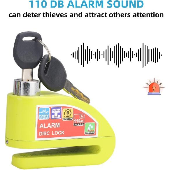 Alarm Disc Lock Disc Brake Lock Disc Lock Anti-Theft Super Waterproof 110db Alarm Sound Tape 59.6 Inch(about 150.1 cm)Reminder Cable 2 Allen Wrench
