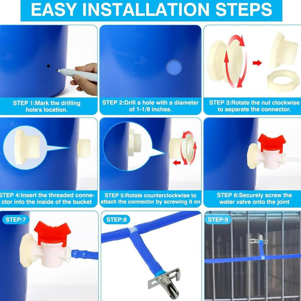 Bunny Watering Nipple 16 Pieces Nipple Drinker With 32.8ft Hose Leakproof Pet Waterer Kit For Cage Bunny Ferret Poultry Small