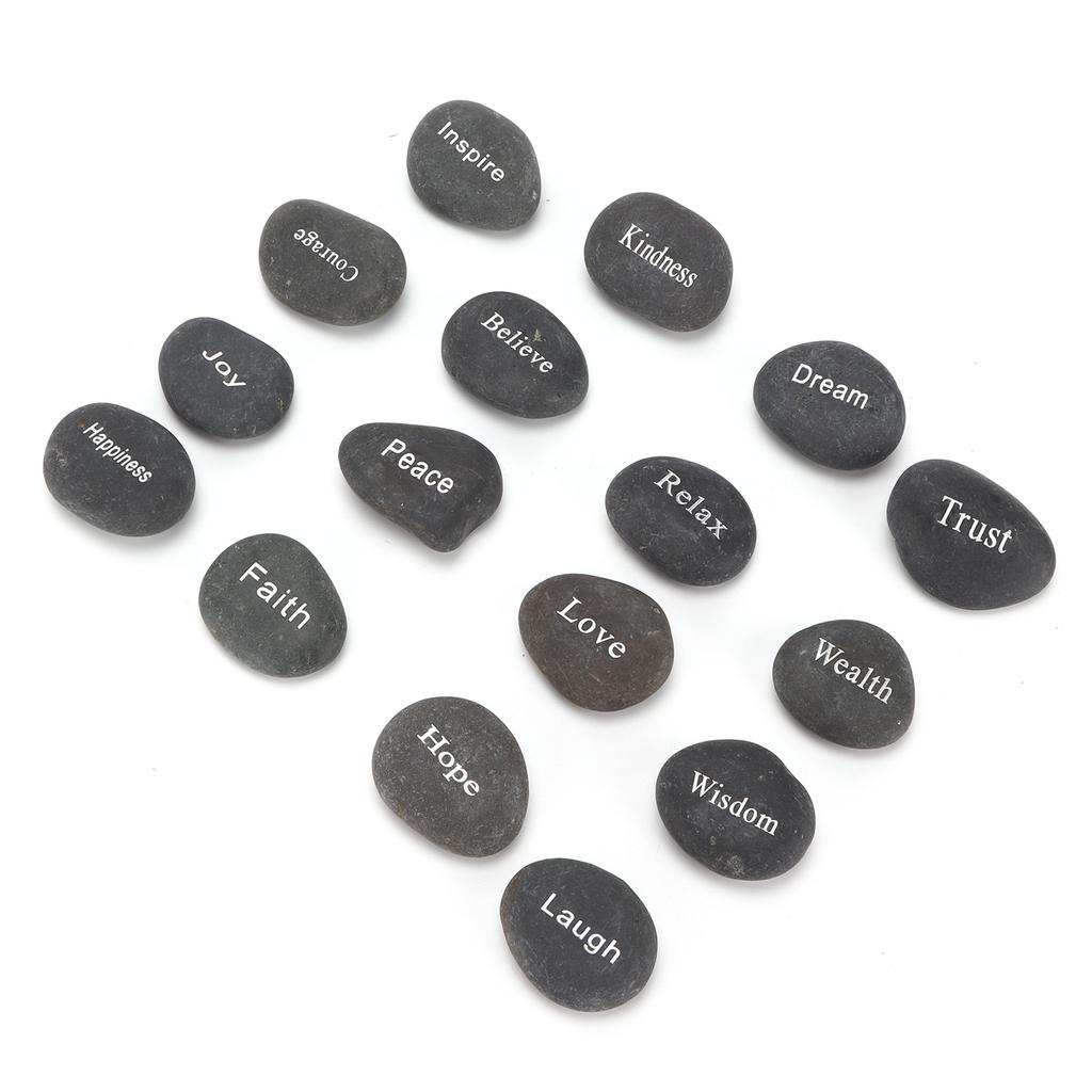 16Pcs Engraved Pebbles Black Matte Rune Divination Supplies with Engraved Lettering for Meditation