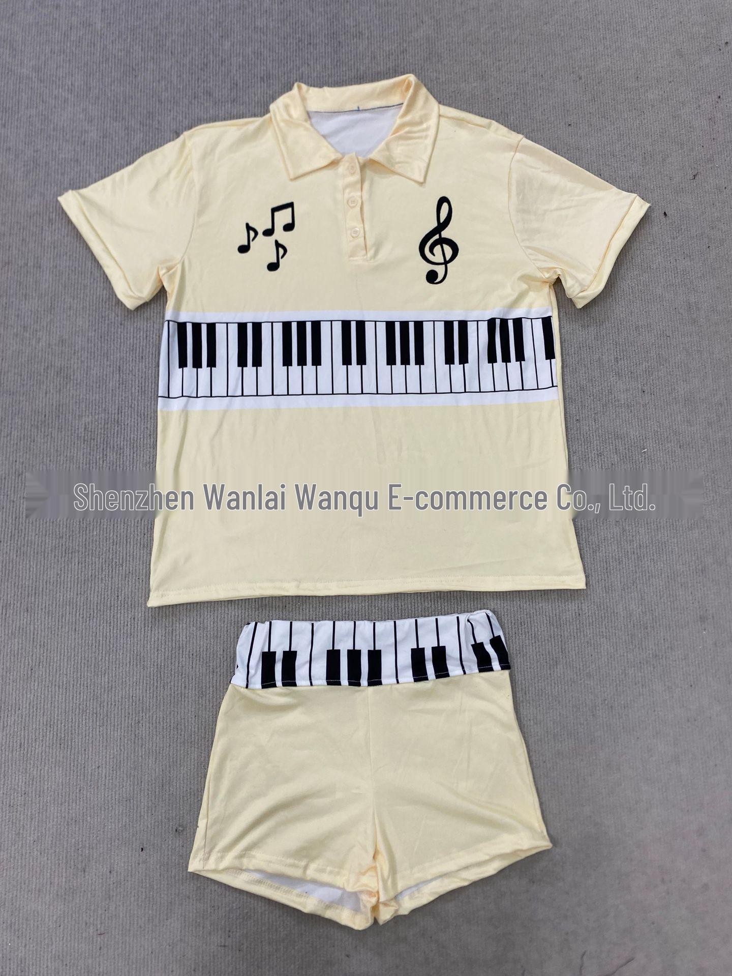

Y2K Musical Note Polo & Piano Shorts Women s Slim Fit Set Medium