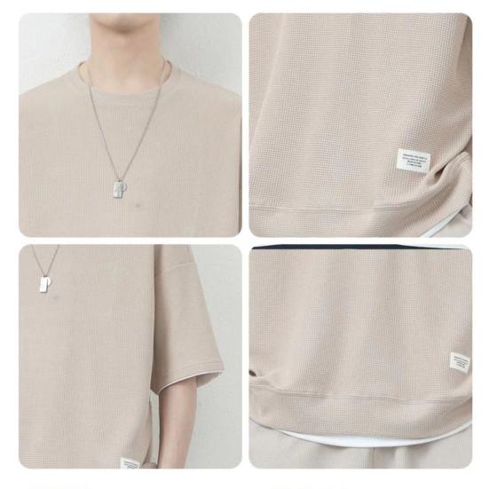 2 Pcs/Set Men Summer Tracksuit Set Casual Loose Solid Color Short Sleeves Elastic Waist Sports Drawstring Workout T-shirt Shorts Set Male Clothes