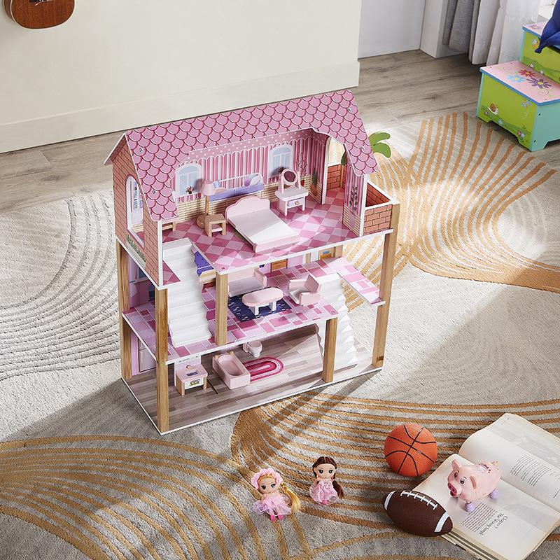Nordic Wooden Dollhouse for Boys & Girls: Princess Villa Playset