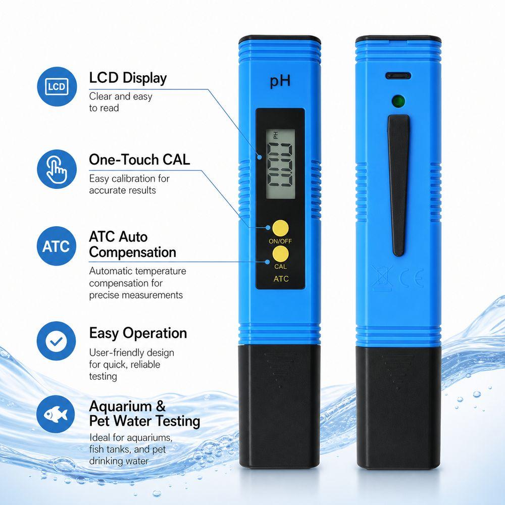 Automatic Temperature Compensation Water pH Tester Water Quality Tester Pet Water Testing