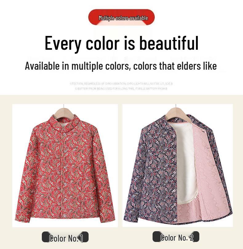Grandma's Winter Floral Cotton Jacket with Velvet Lining - Warm, Thickened, Small Size for Elderly Women