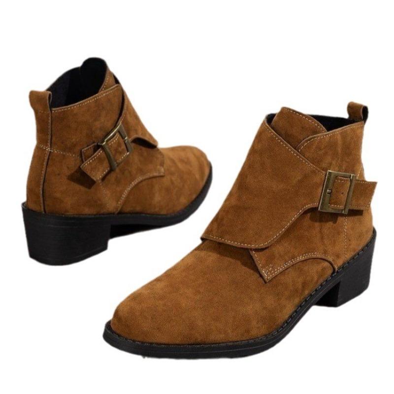Large Size Square and Locomotive Style Chelsea Boots Autumn and Winter New Stacked Buckle Boots Women