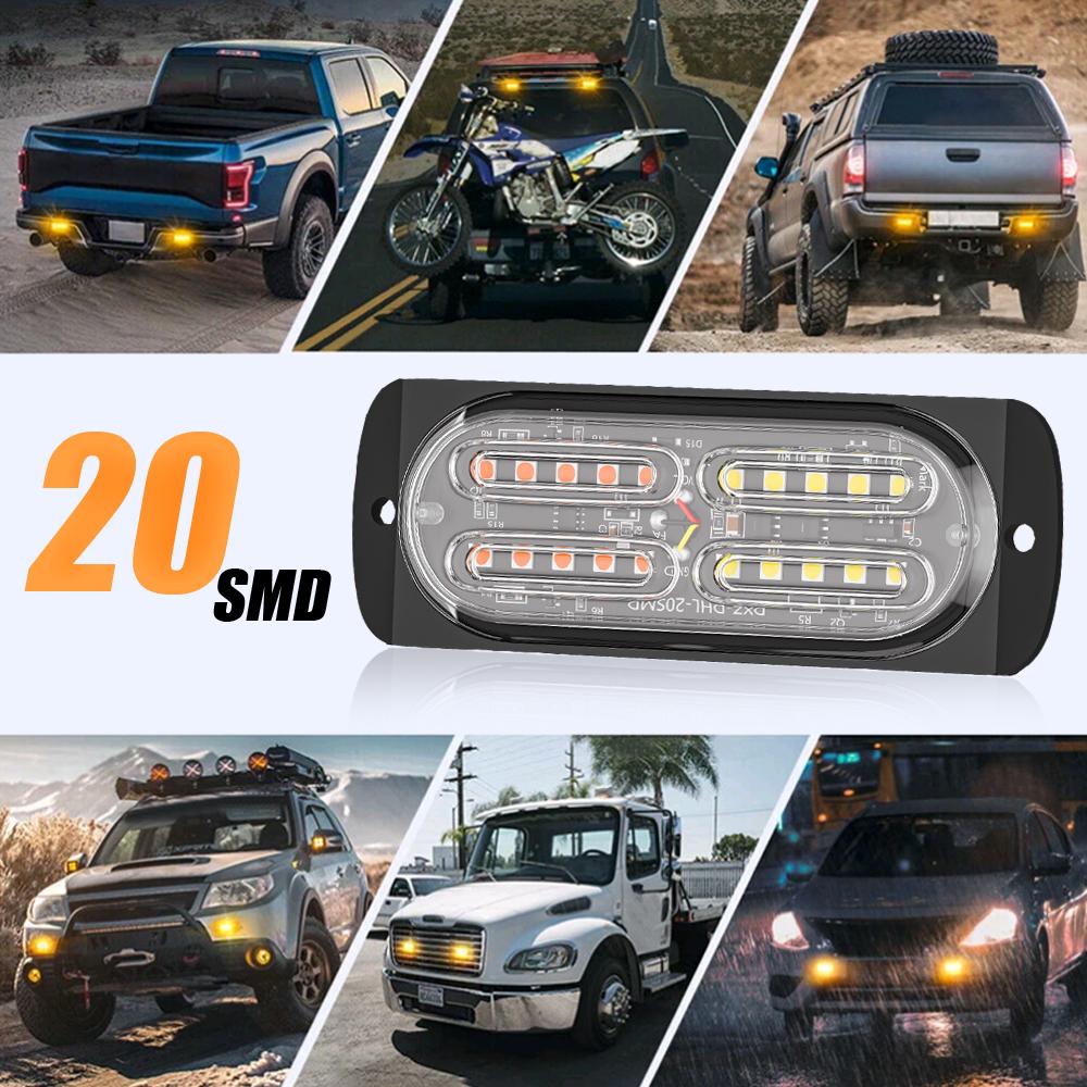 1Pc Car Strobe Lights 20 SMD Flashing Warning Light LED LAMP Car LED Lamp Emergency Waterproof Light Universal Car Accessories