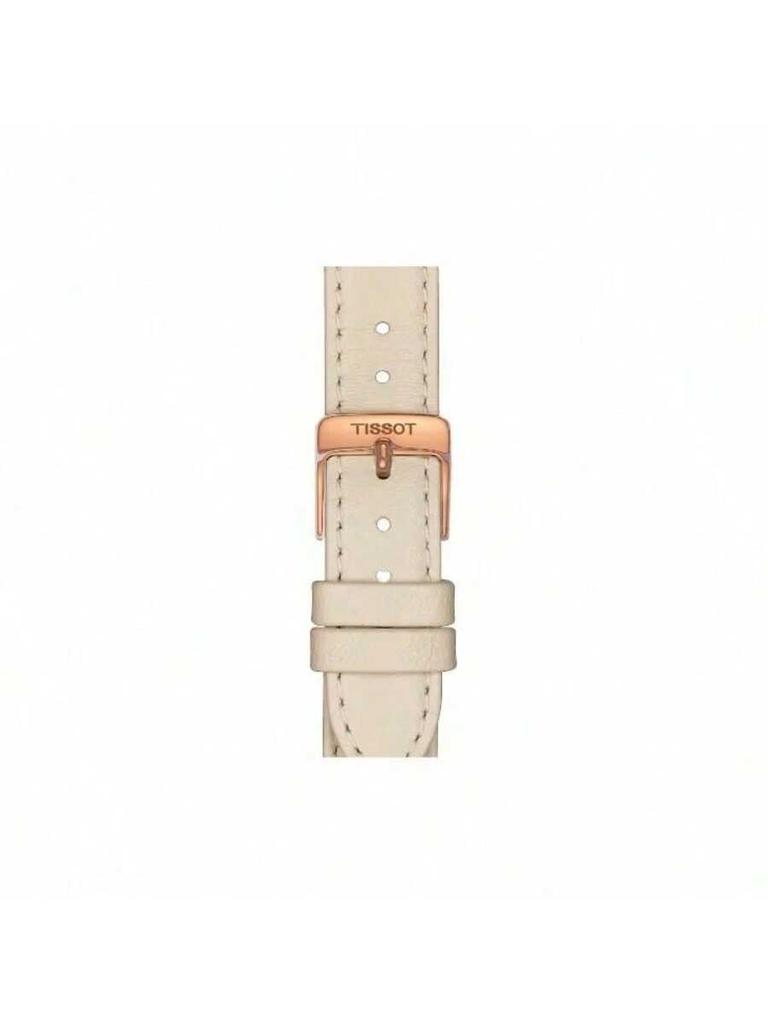 Tissot Zenith quartz movement, 30m water-resistant women's watch, Lumi 31.4mm white dial, stainless steel case, leather strap, T103.310.36.111.00