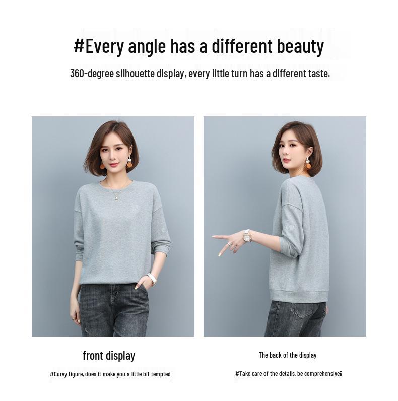 Women's 2024 Chic Korean-Style Loose Sweatshirt - Petite Spring/Autumn Trend