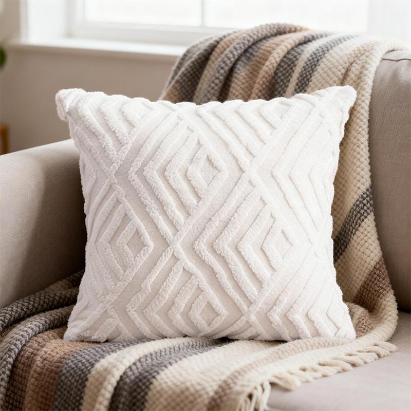 1PC Pillowcase Soft Single-Sided Pattern Plush Plump Material Elegant Geometric Diamond Jacquard Pattern Minimalist Style 45x45cm