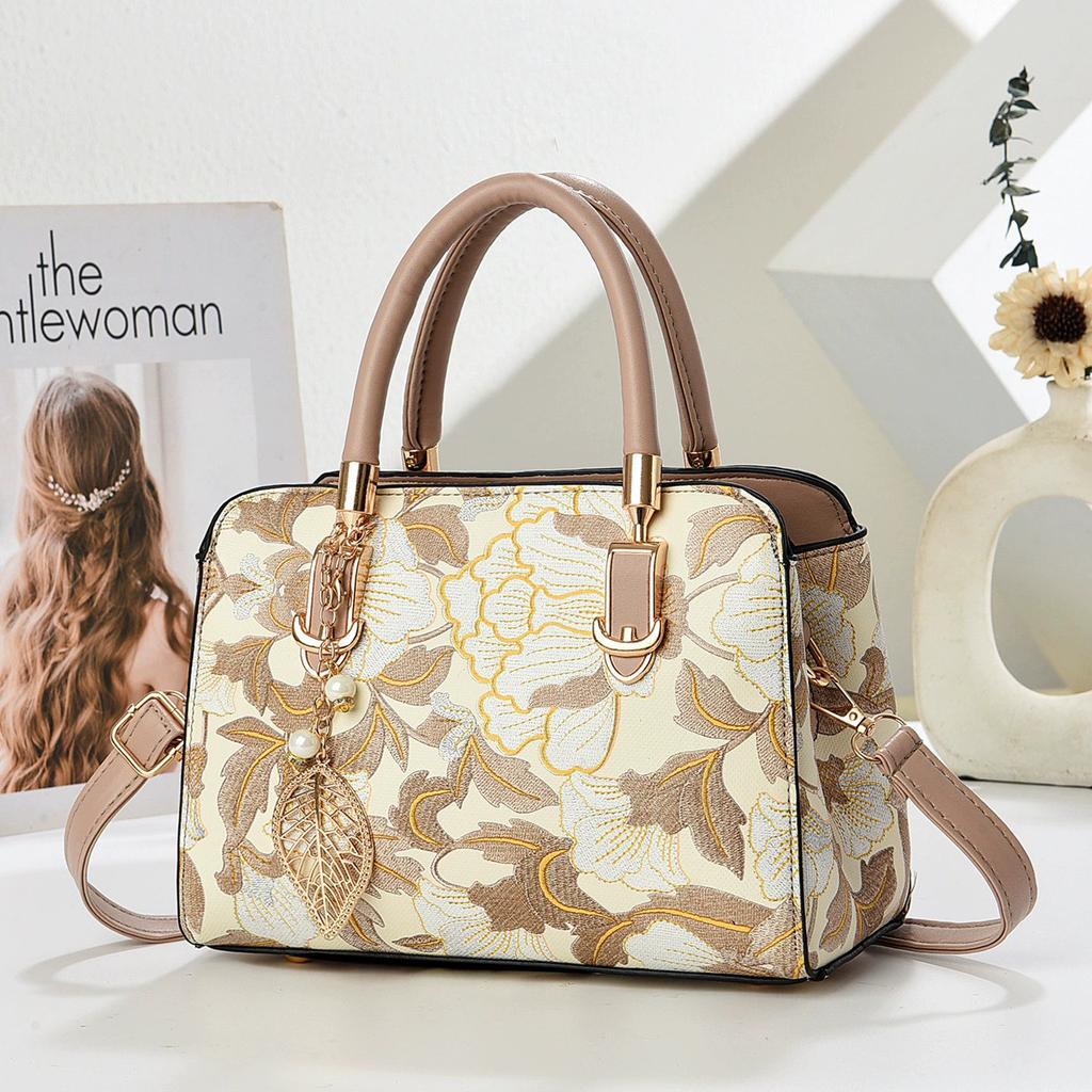 Borsa Tote Ricamo Floreale Vintage Multifunzionale da Donna a Spalla a Tracolla con Manico Superiore