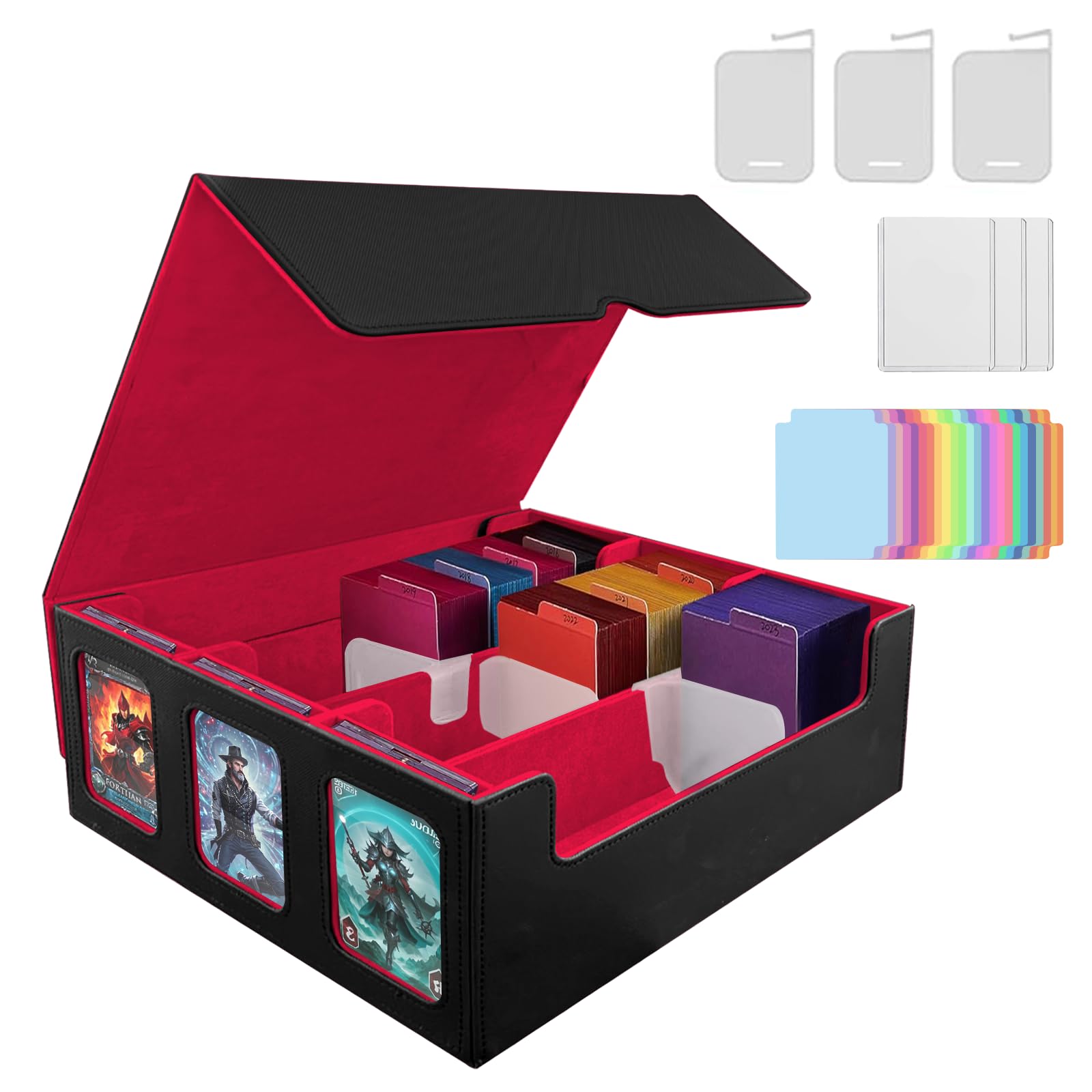 

Amonel Deck Trading Card PU Large 3 24 Dividers with Compatible with and Other Card Games with Red 3 Case, Case, Leather, 3-Column Storage, 2100+