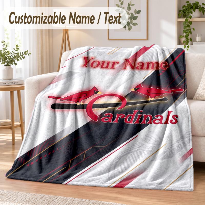 Custom Text Flannel Blanket St. Louis Cardinals Print Warm Cozy Blanket Home Sofa Bedding