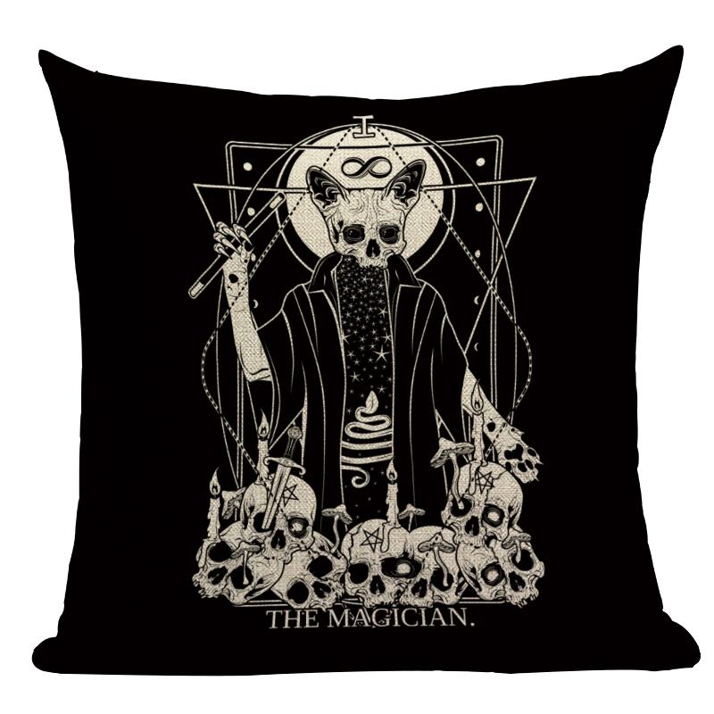 Black Tarot Throw Pillow Cover Mexico Skull Decorative Pillow Covers Horror Ghost Pillow Cases Home Decor Cover for Pillow Cojin