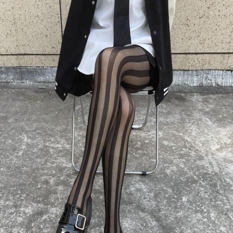 Gestreifte Oberschenkelhohe Strümpfe Strumpfhosen Dessous Strumpfwaren Ultradünne Nylonstrumpfhosen Strumpfhosen Damen Schwarze Strumpfhosen Bodystockings Neu