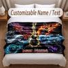 Music Guitar Theme Soft Blanket Personalized Custom Name Text Print Warm Blanket Home Sofa Bedroom Decor